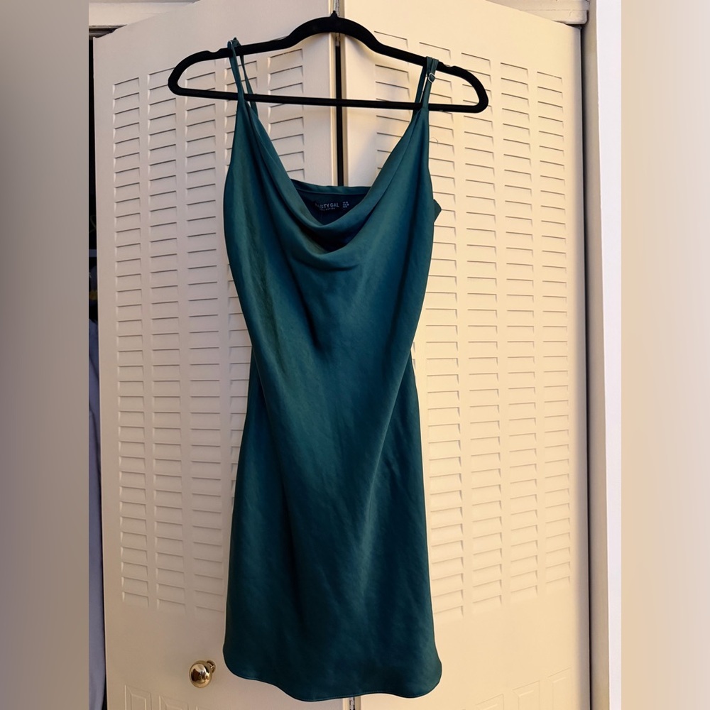 Nasty Gal Teal Cowl Neck Mini Dress